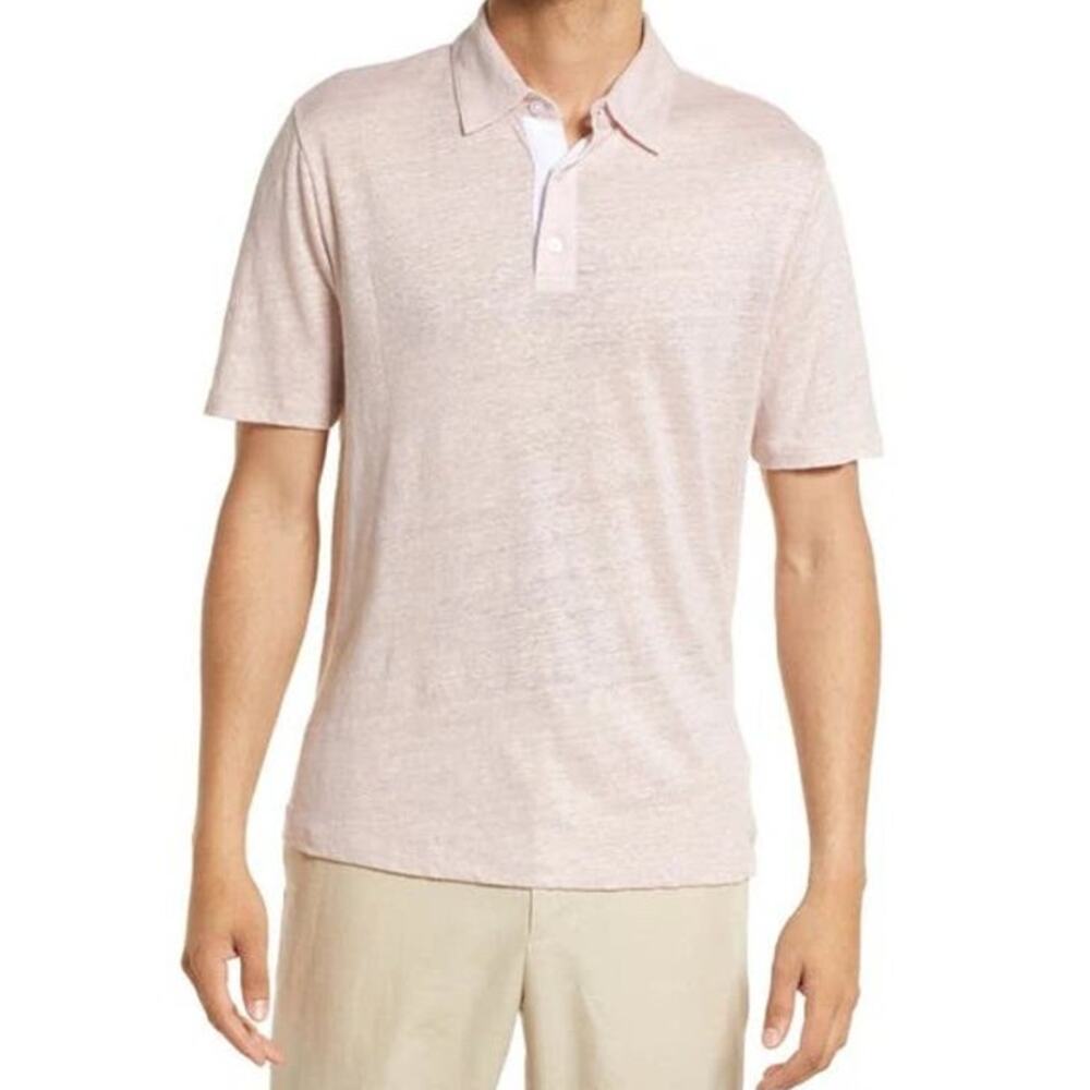 Vince Linen Short Sleeve Polo in Rosewater